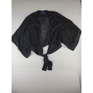 JOSEPH A Black Cropped Open Knit Tie Front Cardigan Shrug